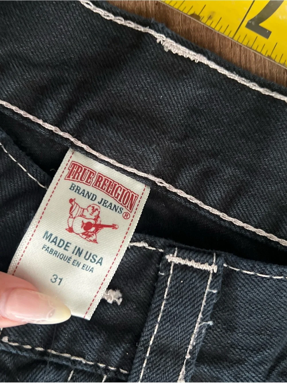True Religion Black Jeans with Contrast Stitching
